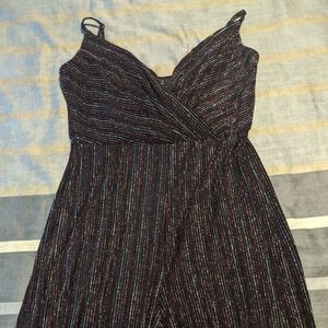 Francesca's Danai Striped Shimmer Jumpsuit; Size M